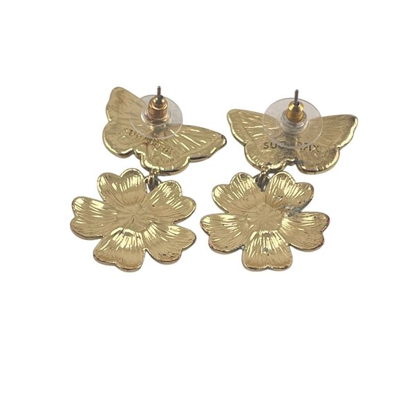 Sugar Fix Butterfly & Flower Gold-Tone Drop Earrings With Rhinestones And Enamel - Picture 4 of 6